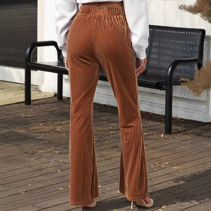 Solid Color High Waist Flared Pants Women Autumn Winter Corduroy Wide Leg Casual Pants Women-Fancey Boutique