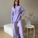 Color-Light Purple Suit-Autumn Winter Long Sleeve Loose Casual Sweater Knitted Top Trousers Set-Fancey Boutique