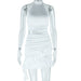 Women Clothing Solid Color Sleeveless Dress High Collar Casual Pullover Hip Dress-White-Fancey Boutique