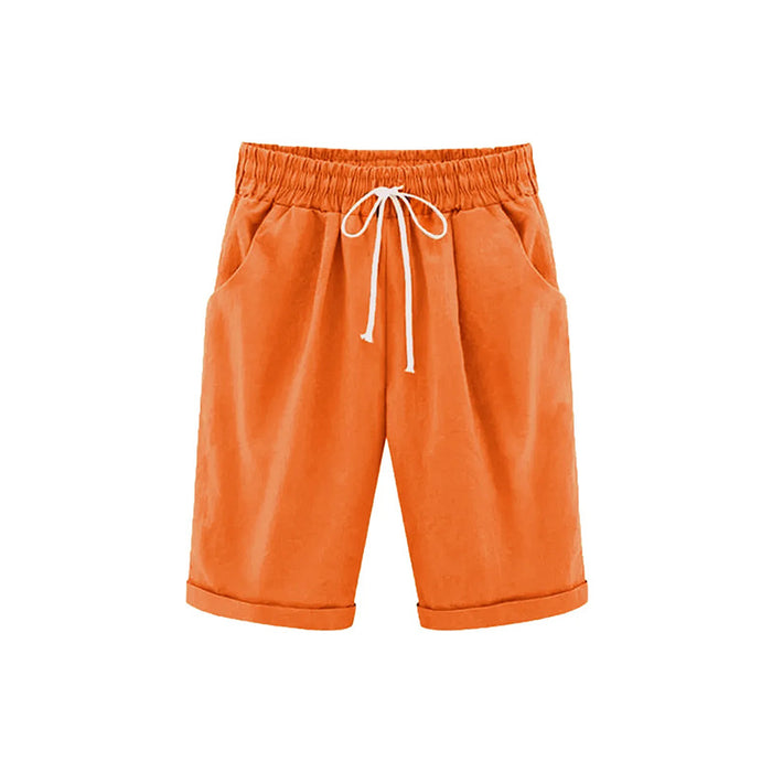 Color-Orange-Women Casual Shorts Elastic Waist Loose Twill Shorts Women-Fancey Boutique