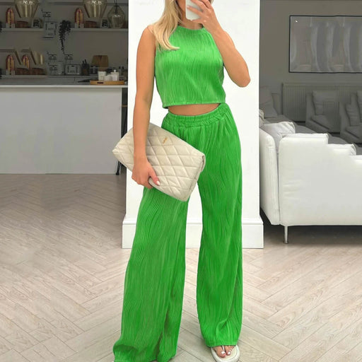Color-Summer Solid Color Sleeveless Vest Top Trousers Women Wear Two Piece Casual Suit for Women-Fancey Boutique