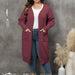 Color-Burgundy-Women Coat plus Size Women Clothes Loose Mid Length Woven Sweater Double Pocket Lantern Sleeve Sweater Cardigan-Fancey Boutique