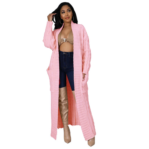 Color-Pink-Autumn Winter Women Clothing Sexy Casual Long Sleeve Long Sweater Coat-Fancey Boutique