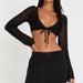 Color-Black Knitted Cardigan-Sexy Cutout Short Knitted Top Mesh Hollow Out Cutout out Long Sleeve Solid Color Tied Cardigan Outer Wear-Fancey Boutique