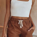 Color-Brown/Brown-Women Casual Shorts Summer New High Waist Lace-up Sports Wome Pants-Fancey Boutique