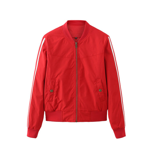 Color-Red-Women Striped Cotton Flight Jacket-Fancey Boutique