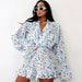 Artificial Silk Loose Suitable for Daily Wear Ladies Homewear Ruffled Long Sleeve Shorts Ice Silk Pajamas-Fancey Boutique