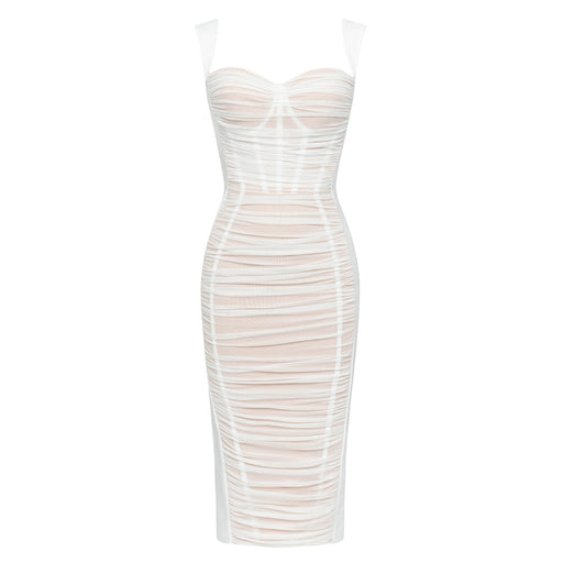 Color-White-Dress Summer Bandage Dress Simple Camisole Stitched Backless Mesh Slim Fit Women Dress-Fancey Boutique