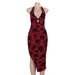 Summer Elegant Slim Floral Flocking Sexy Halter Dress Women-Red-Fancey Boutique