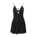 Women Clothing Summer Sexy V neck Low Cut Sexy Slim Strap Dress-Black-Fancey Boutique