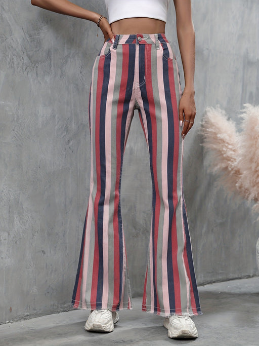 Spring Summer Striped Skinny Raw Edge Denim Casual Trousers Women-Fancey Boutique