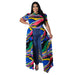 Color-Red and Blue Stripe-plus Size Women Nightclub Uniforms Oversleeves Mesh Hollow Out Cutout Dress Top-Fancey Boutique