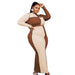 Color-Brown-Plus Size Clothing Spring Color Matching Sexy Casual Set-Fancey Boutique