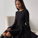 Round Neck Waist Trimming Knitted Dress Women All Match Advanced Pleated Woolen-Black-Fancey Boutique