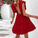 Color-Red-Summer Women Clothing Waist Controlled Large Hem Sexy V neck Backless Sleeveless Dress-Fancey Boutique