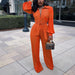 Color-Orange-Women Clothing Bishop Sleeves Top Loose Wide Leg Pants Casual Set-Fancey Boutique