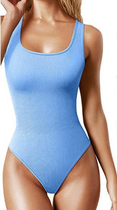 Color-Light Blue-Summer Women U Neck Sleeveless Vest Tight Jumpsuit-Fancey Boutique