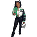 Urban Autumn Winter Positioning Printing Press Button Stitching Thread Varsity Jacket-Light Green-Fancey Boutique