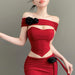 Color-Red-Fashionable Floral Slim Fit Boning Corset Top Internet Celebrity Same Sexy Tube Top for Women-Fancey Boutique
