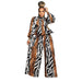 Color-Black Brown-Women Clothing Lantern Long Sleeve Wide Leg Pants Printed Casual Two Piece Suit-Fancey Boutique