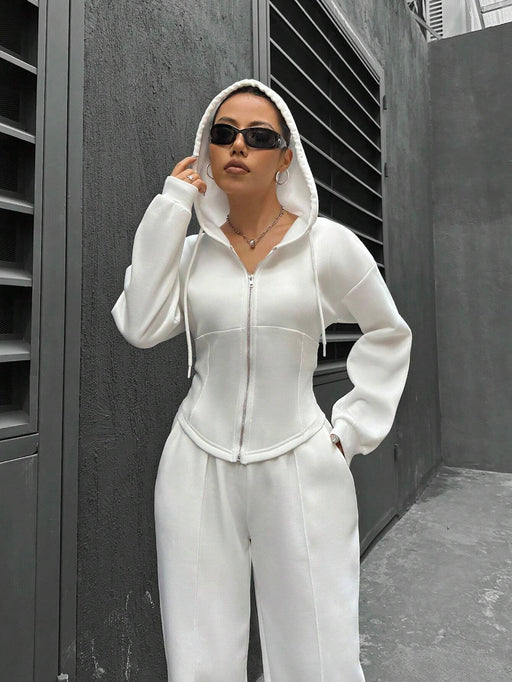 Spring Autumn Two Piece Set Trendy Hooded Cardigan Slim Fit Casual Women-White-Fancey Boutique