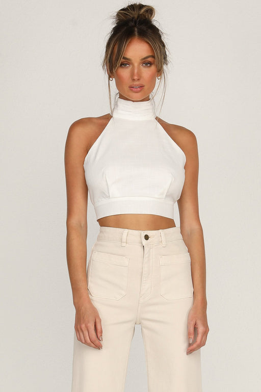 Street Women Wear Summer Round Neck Sleeveless Solid Color Cotton Linen Lace Up Vest-White-Fancey Boutique