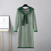 Color-Green-Autumn Winter Striped Slimming Long Sweater Shawl Western Sweater Women Dress-Fancey Boutique
