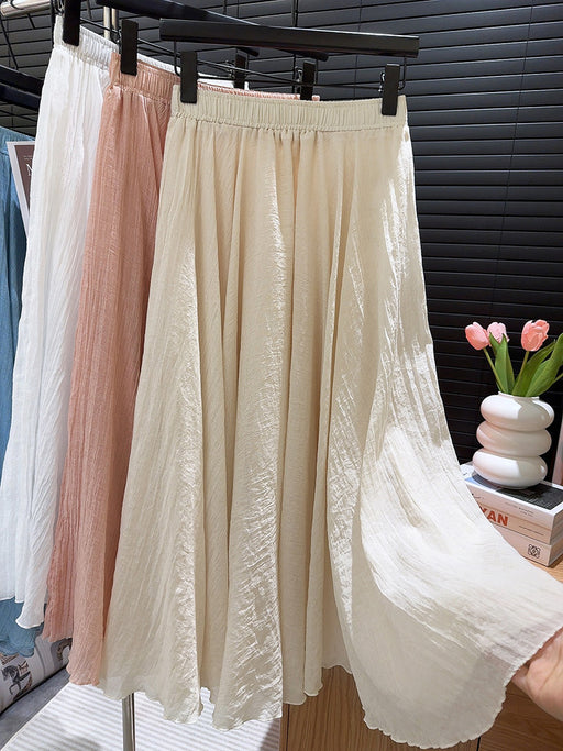 Lazy Yamamoto Cotton Linen Skirt for Women Summer Pleated High Waist Big Swing Umbrella Skirt Mid Length Skirt-Apricot-Fancey Boutique