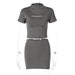 Color-Dark Grey-Women Clothing Summer Letter Graphic Printed round Neck Short Sleeve Top Skinny Sheath Skirt Set-Fancey Boutique