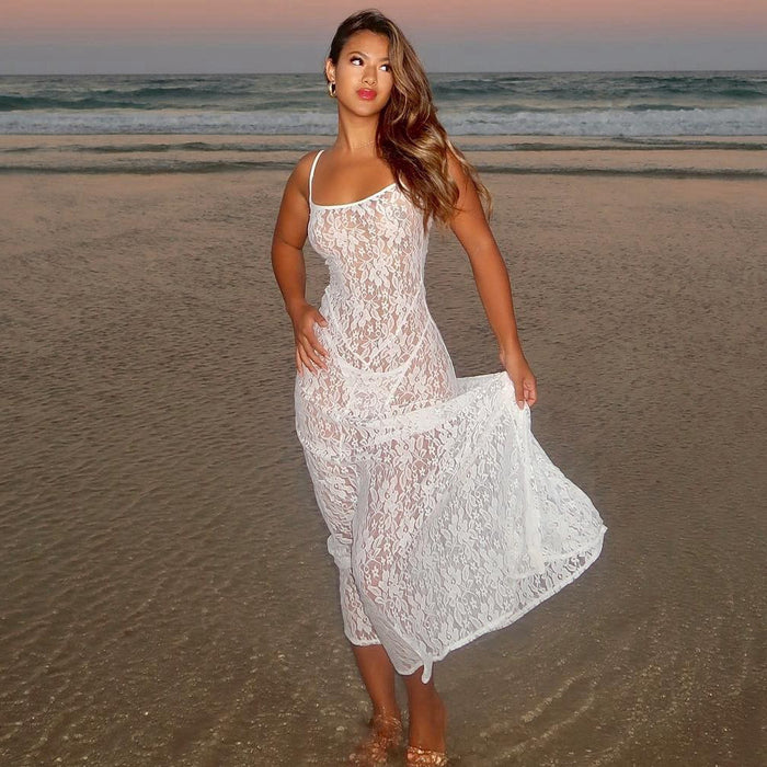 Women Clothing Spring Summer Lace Transparent Sexy Sling Dress Women Dress High-Grade Beach Party Sexy-Fancey Boutique