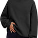 Color-Black-Women Clothing Neckline Slit Loose Casual Half Turtleneck Brushed Hoody-Fancey Boutique