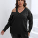 Color-Black-Women Autumn Winter Pullover Top plus Size Women Clothes Personalized off Shoulder Woven Sweater V neck Sweater-Fancey Boutique