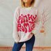 Color-Pink and White-Casual Loose Letter Graphic Jacquard round Neck Long Sleeve Knitted Pullover Autumn Winter Coat Sweater-Fancey Boutique