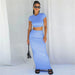 Color-Blue-Spring Summer Women Clothing Cropped T shirt High Waist Sheath Skirt Casual Suit-Fancey Boutique