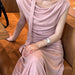 French Off Shoulder Knitting Suit Dress Irregular Asymmetric Swing Collar Top Skirt Two Piece Set-Pink-Fancey Boutique