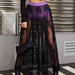 Women Clothing Summer Dark Gothic Lace See through Sexy Skirt Maxi Dress-Purple-Fancey Boutique