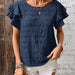 Women Clothing Summer Double Layer Ruffle Sleeve round Neck Elegant Pullover T shirt for Women-Sea Blue-Fancey Boutique