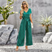 Color-Green-Solid Color Jumpsuit Women Summer Office Loose Fitting Wide Leg Trousers-Fancey Boutique