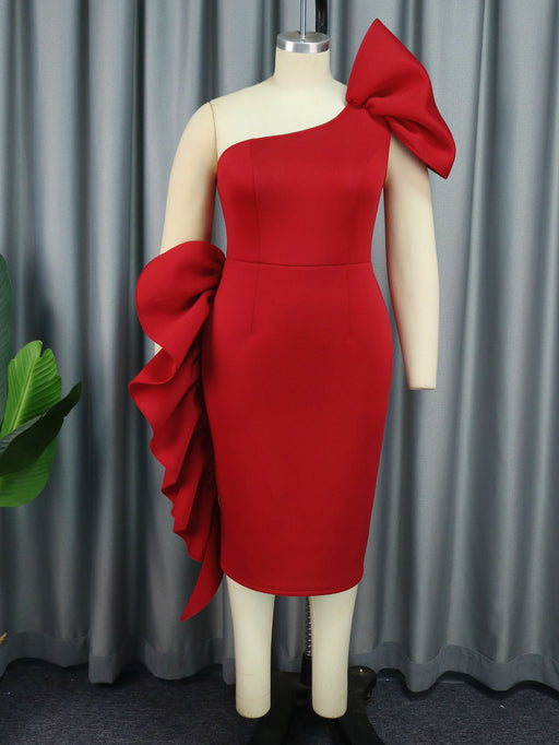 Color-Red-Wooden Ear High Waisted Dress Elegant Party Women Clothing Dresses-Fancey Boutique
