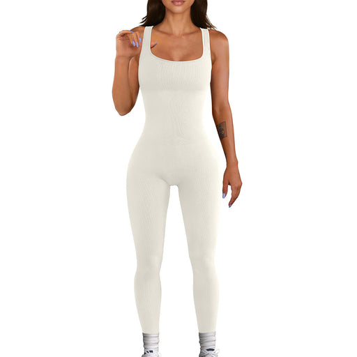 Color-White-Women Clothing Sleeveless Vest Jumpsuit Thread Square Collar Hip Raise Slim Fit Sexy Jumpsuit-Fancey Boutique