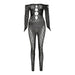 Color-Black-Fall Wome Clothing Sexy Mesh Jacquard Hollow Out Cutout High Waist Trousers No Long Tight Jumpsuit-Fancey Boutique