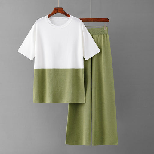 Color-Green-Casual Set Women Summer Loose Slimming Color Matching Short Sleeve Wide Leg Pants Two Piece Set-Fancey Boutique