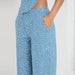 Color-Blue Trousers-Spring Summer Denim Sequ Tube Top Wide Leg Pants Suit-Fancey Boutique