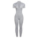 Color-Gray-Spring Women Short Sleeve Low Neck Slim Fit High Top Sports One Piece Trousers-Fancey Boutique