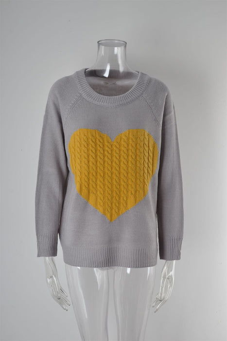 Color-Gray Yellow Core-Knitwear Women Autumn Winter Women Knitwear Heart Trendy Pullover Sweater Women-Fancey Boutique