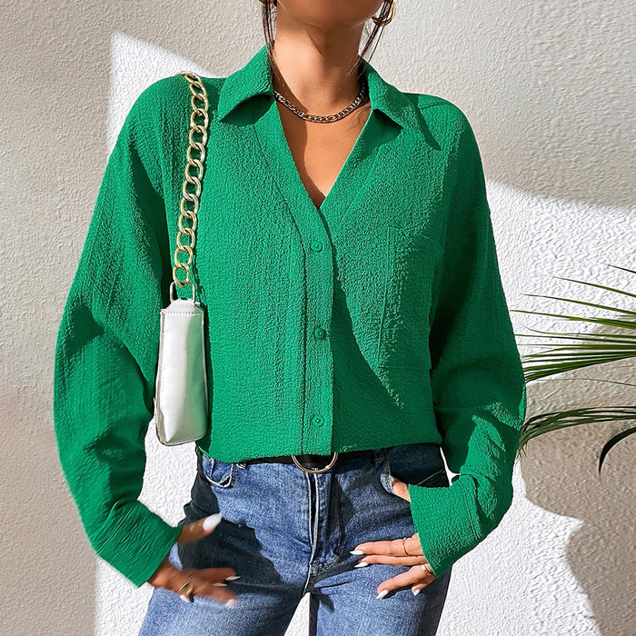 Color-Green-Women Clothing Single Breasted Cardigan Shirt Casual Long Sleeve Shirt Women Top-Fancey Boutique