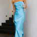 Color-skyblue-Spring Summer Elegant Socialite Satin Hollow Out Cutout Backless Tube Top Dress Length-Fancey Boutique