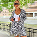 Suit Women Leopard Print Cardigan Shirt Loose Shorts Summer Office Women Two Piece Suit-Zebra on white background-Fancey Boutique