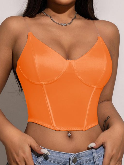 Boning Corset Corset Outer Wear Invisible Silicone Shoulder Strap Sexy Milk Silk Gathered Big Chest Strap Corset White-Tank Top-Orange-Fancey Boutique