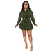Color-blackish green-Women Clothing Spring Autumn Solid Color Shirt Pleated Skirt Set Sexy Lace-up-Fancey Boutique